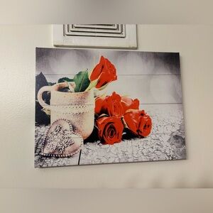 Floral Canvas Wall Art with Red Roses